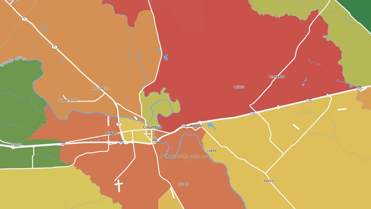 Alleyton, TX Map of Theft Rates