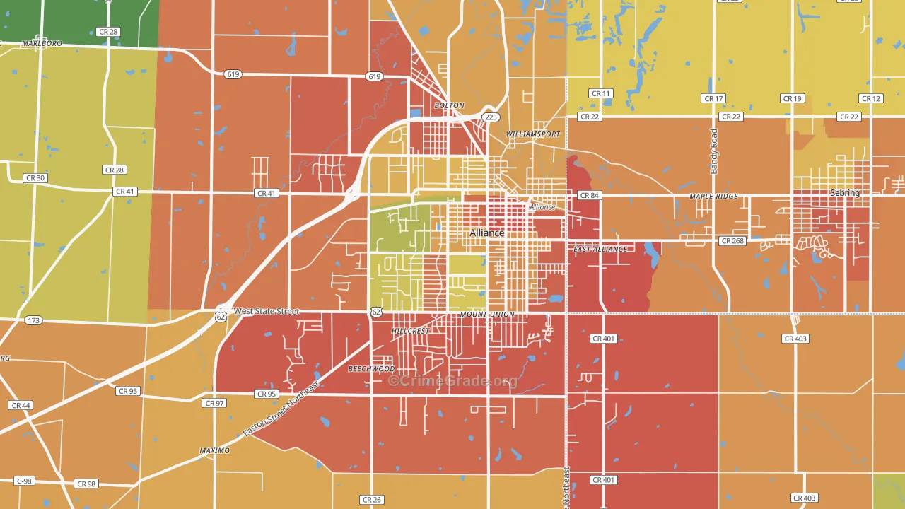 Alliance, OH Map of Theft Rates