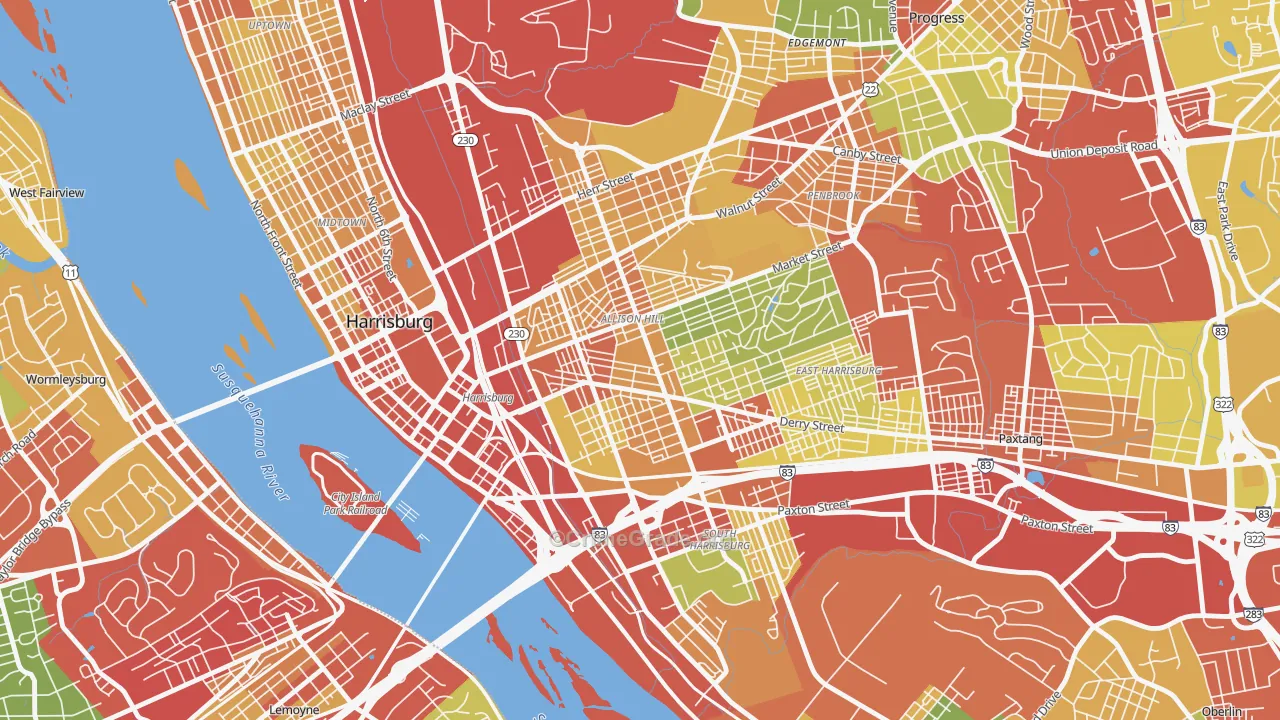 Allison Hill, Harrisburg, PA Map of Theft Rates