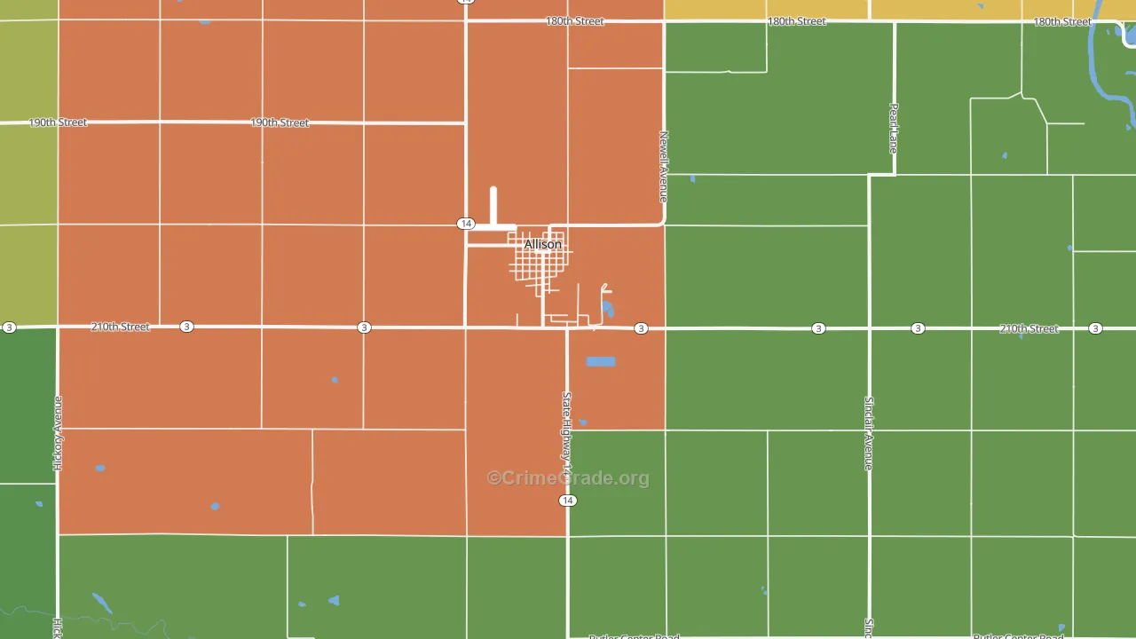 Allison, IA Map of Theft Rates
