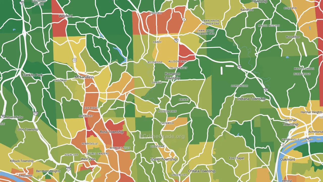 Allison Park, PA Map of Theft Rates