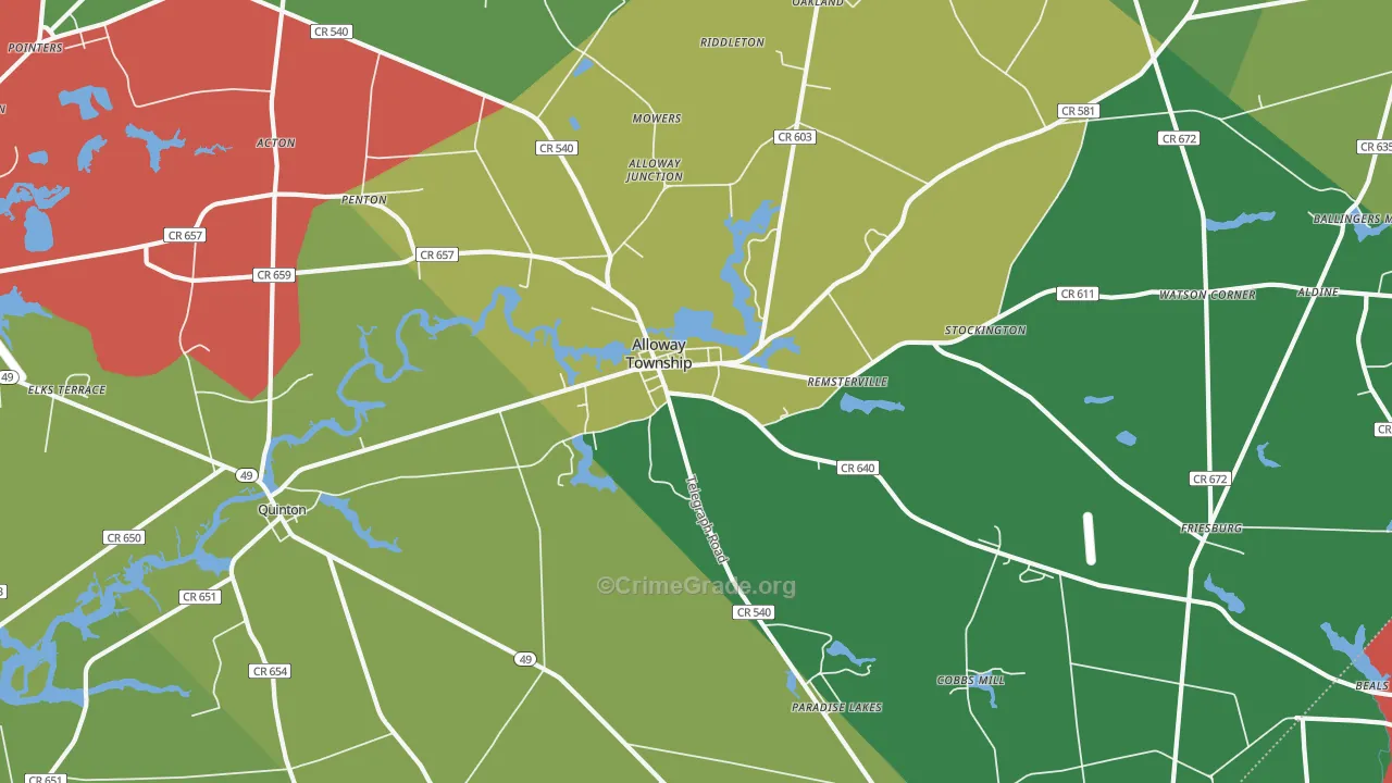 Alloway, NJ Map of Theft Rates