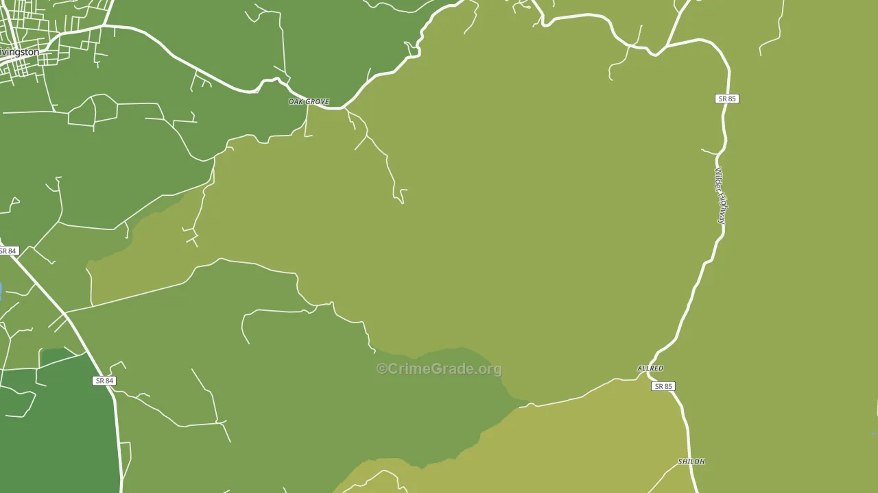 Allred, TN Map of Theft Rates