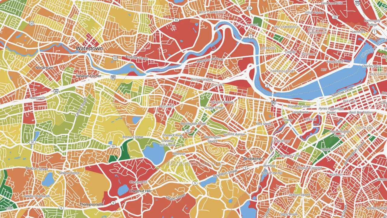 Allston-Brighton, Brighton, MA Map of Theft Rates