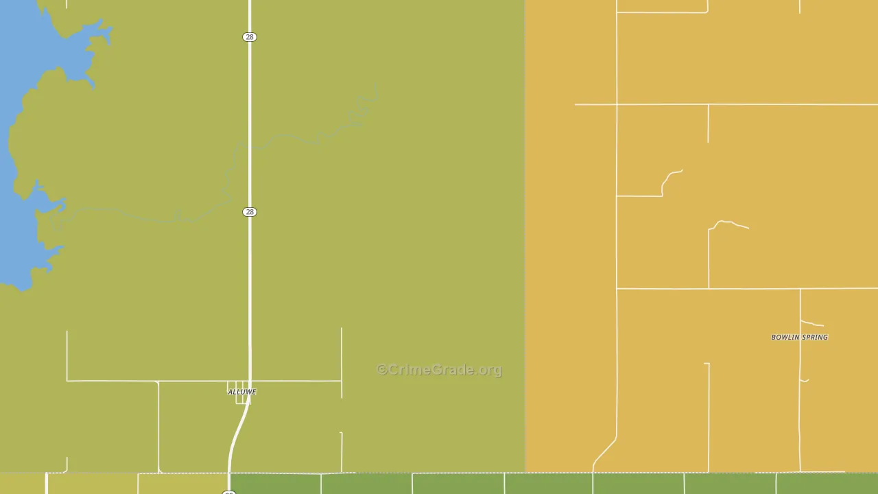 Alluwe, OK Map of Theft Rates