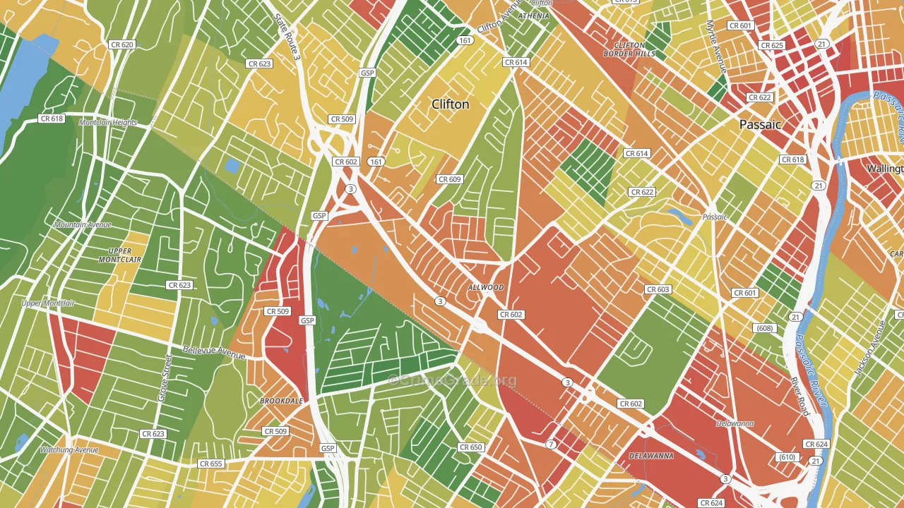 Allwood, Clifton, NJ Map of Theft Rates