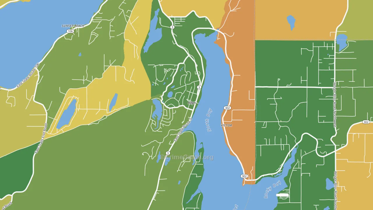 Allyn, WA Map of Theft Rates