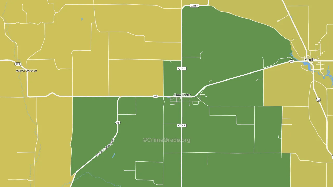 Alma Center, WI Map of Theft Rates