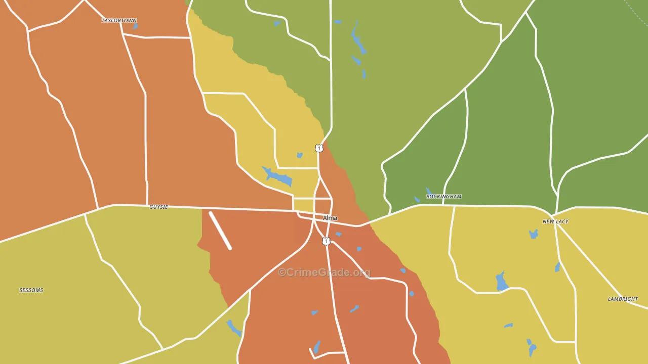 Alma, GA Map of Theft Rates