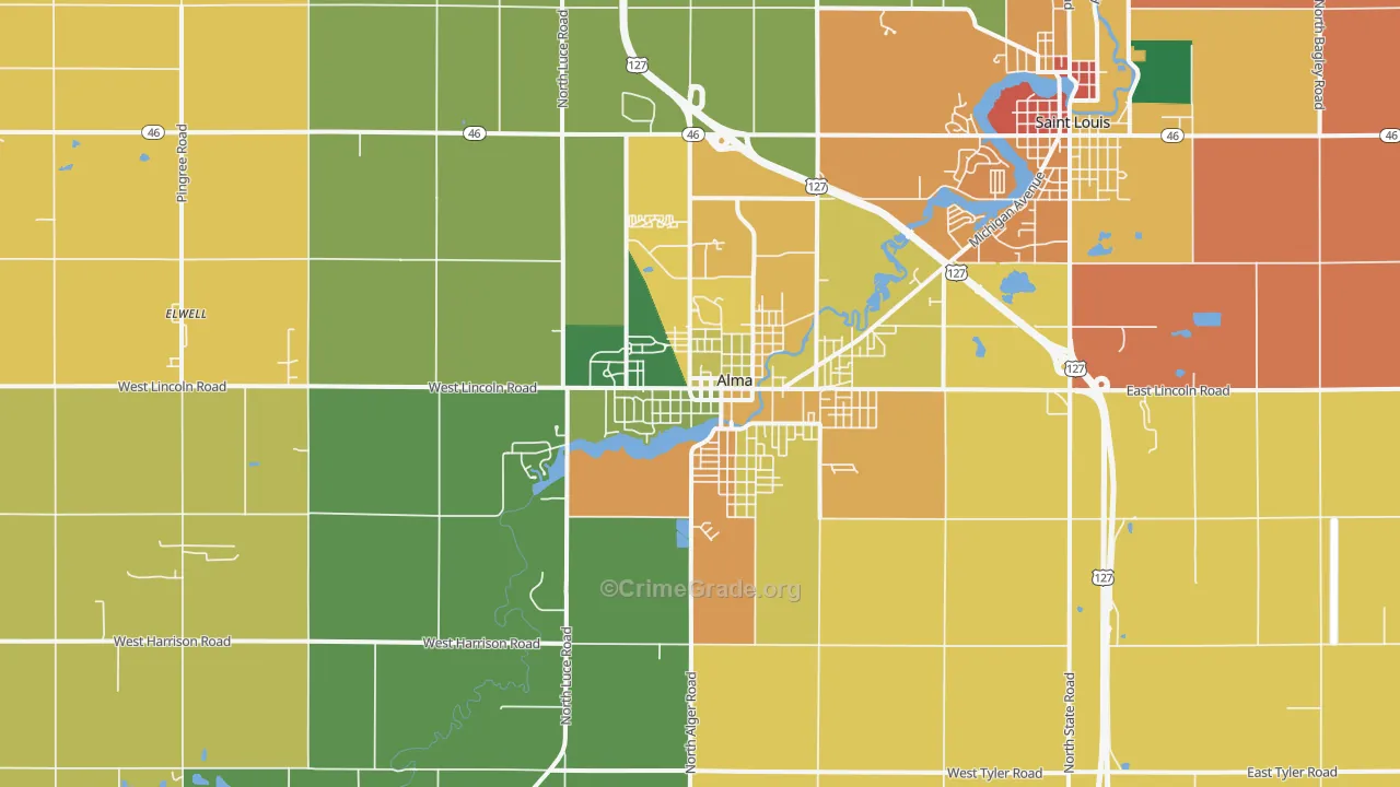 Alma, MI Map of Theft Rates
