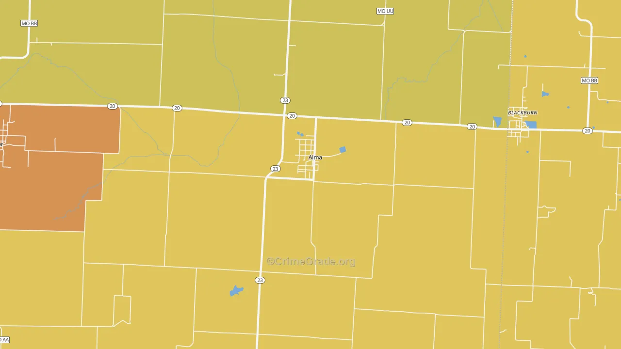Alma, MO Map of Theft Rates