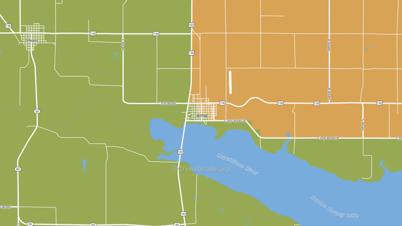 Alma, NE Map of Theft Rates