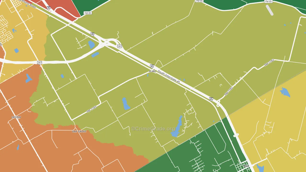 Alma, TX Map of Theft Rates