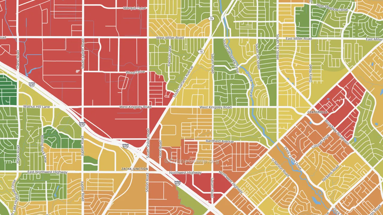 Almeta-Bonita-Bella Vista, Garland, TX Map of Theft Rates