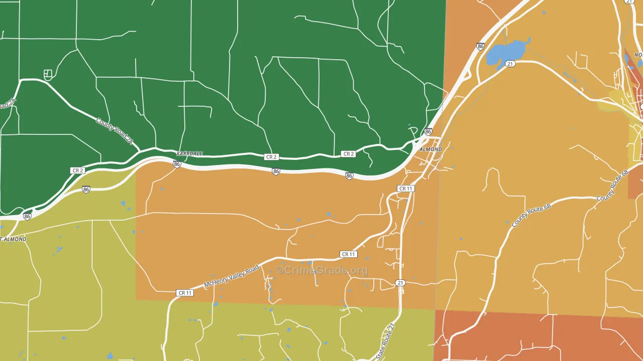 Almond, NY Map of Theft Rates