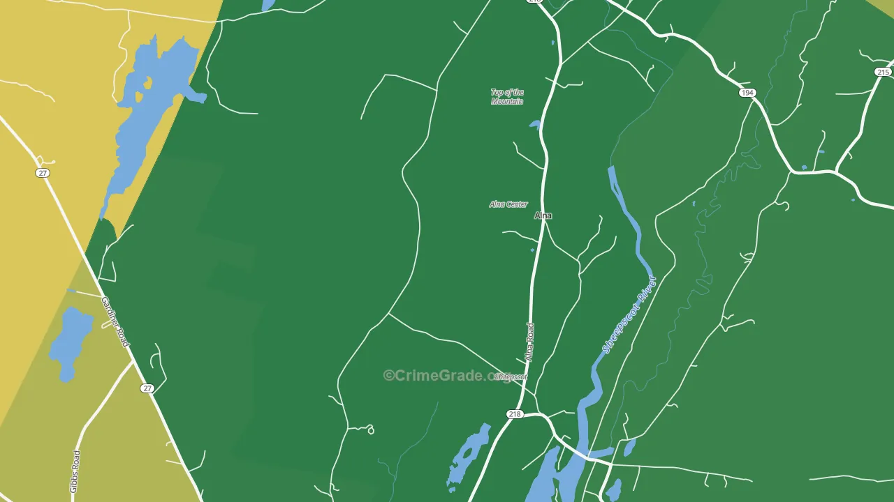 Alna Center, ME Map of Theft Rates