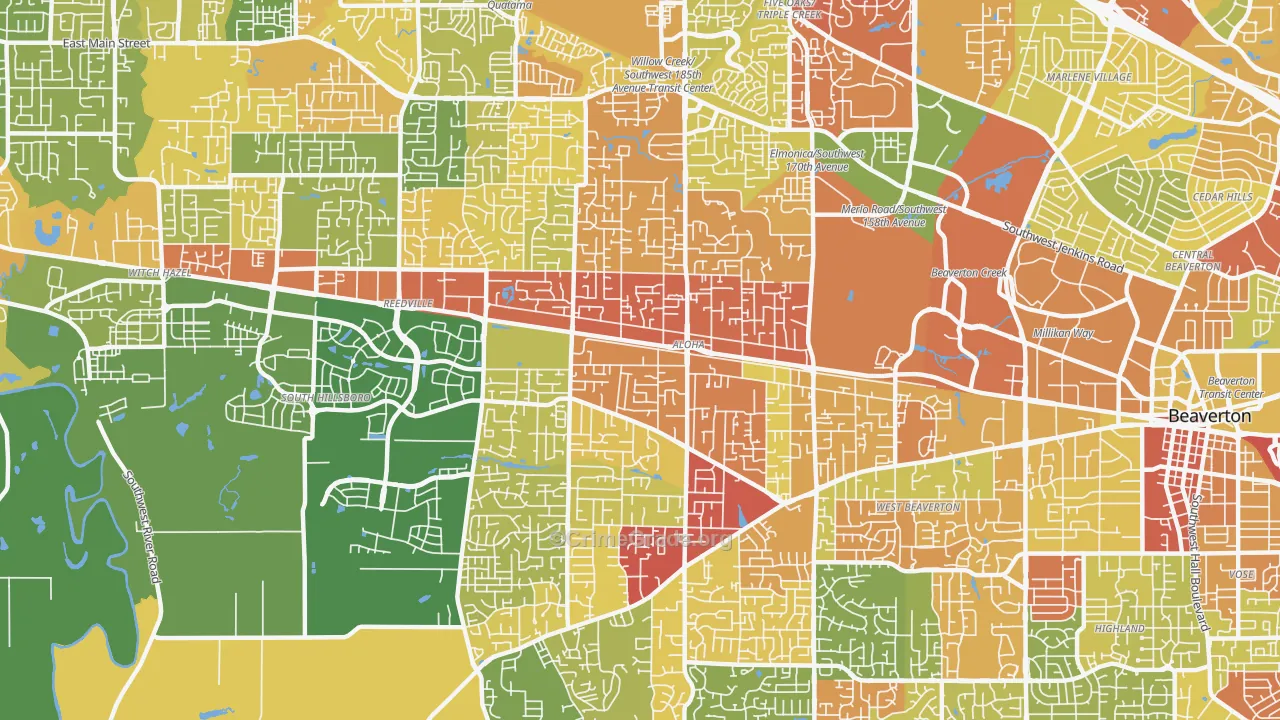 Aloha, OR Map of Theft Rates