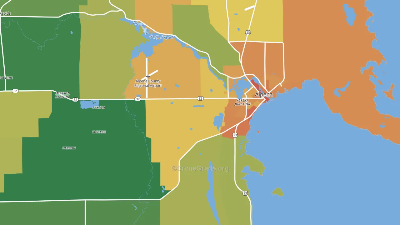 Alpena County, MI Map of Theft Rates
