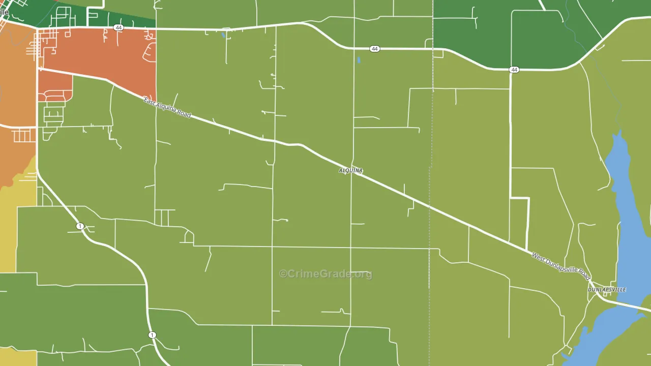 Alquina, IN Map of Theft Rates