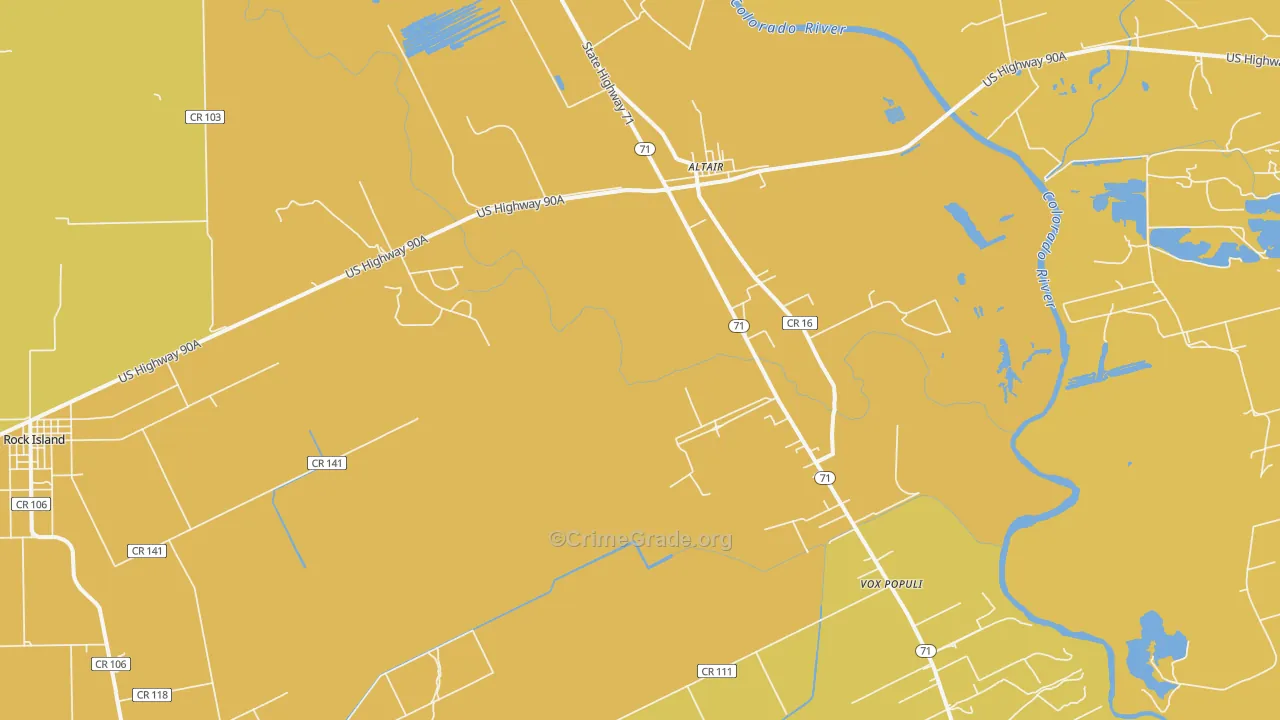 Altair, TX Map of Theft Rates