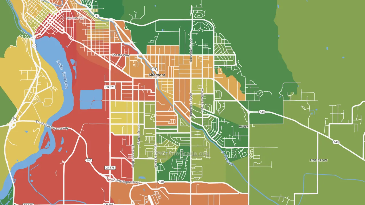 Altamont, OR Map of Theft Rates