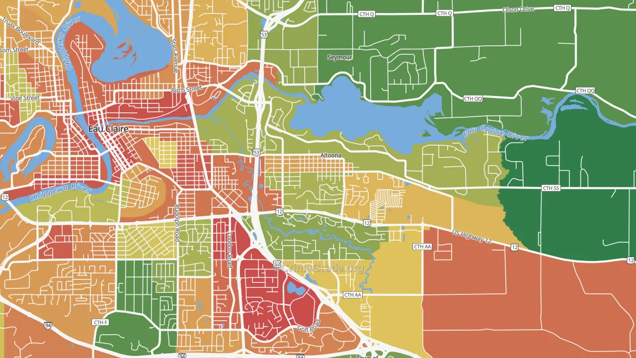 Altoona, WI Map of Theft Rates