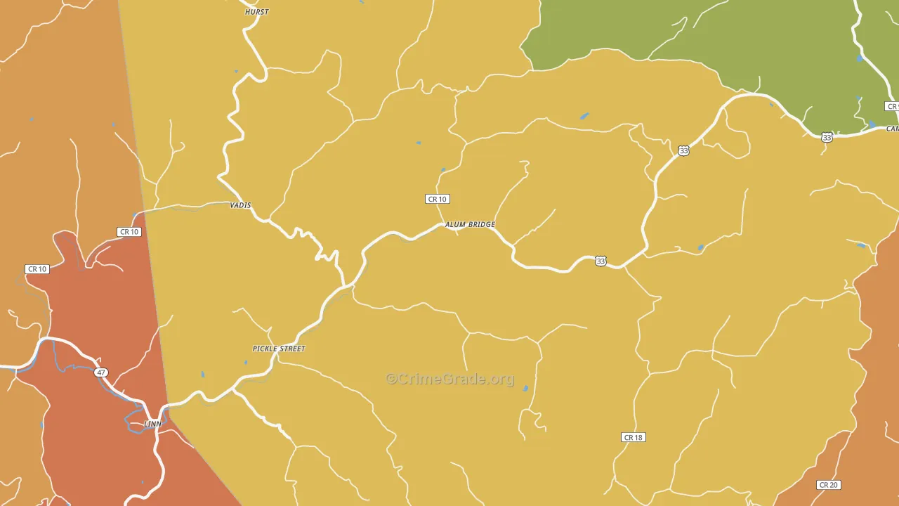 Alum Bridge, WV Map of Theft Rates