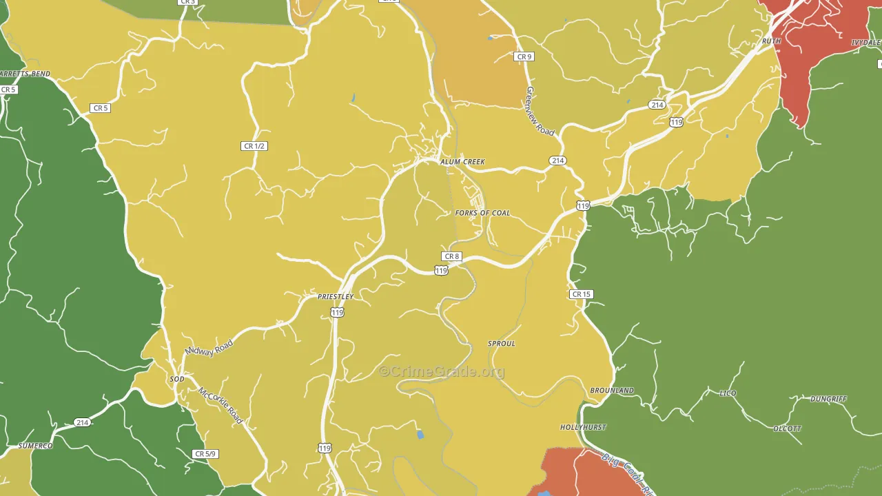 Alum Creek, WV Map of Theft Rates