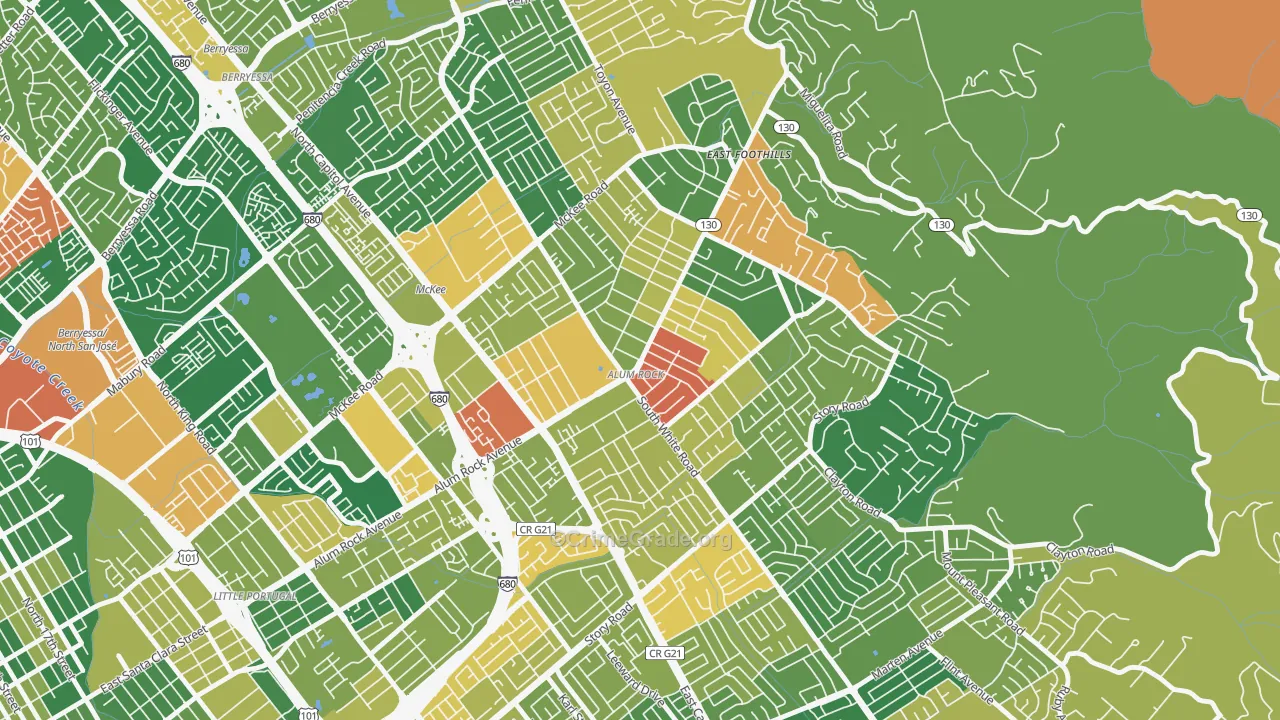 Alum Rock, CA Map of Theft Rates