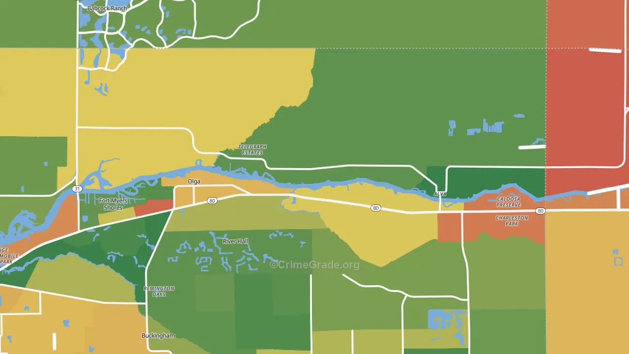 Alva, FL Map of Theft Rates