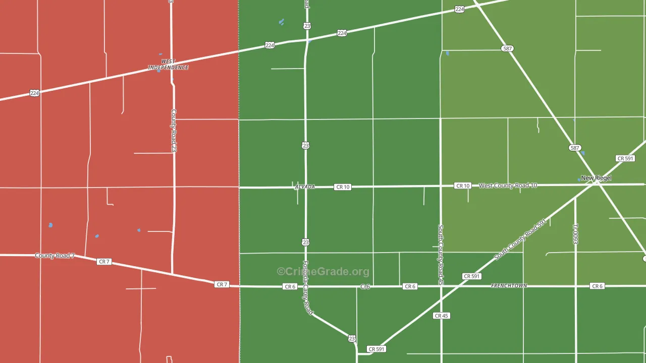Alvada, OH Map of Theft Rates