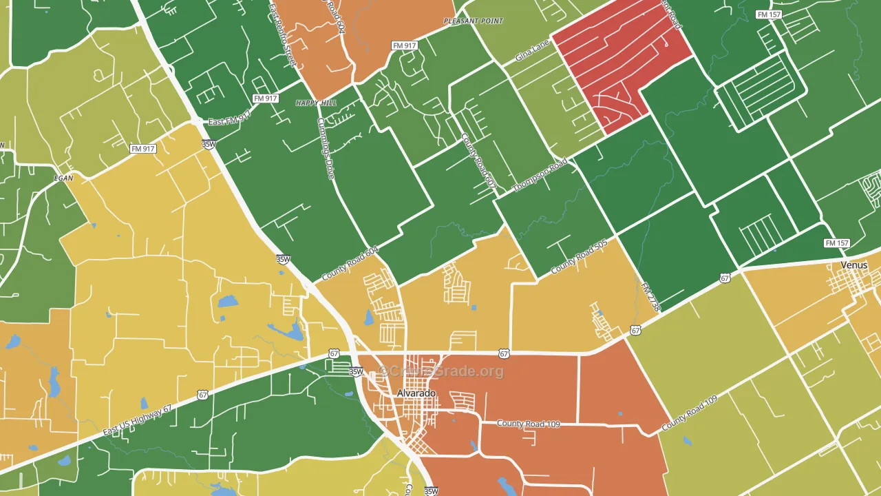Alvarado, TX Map of Theft Rates