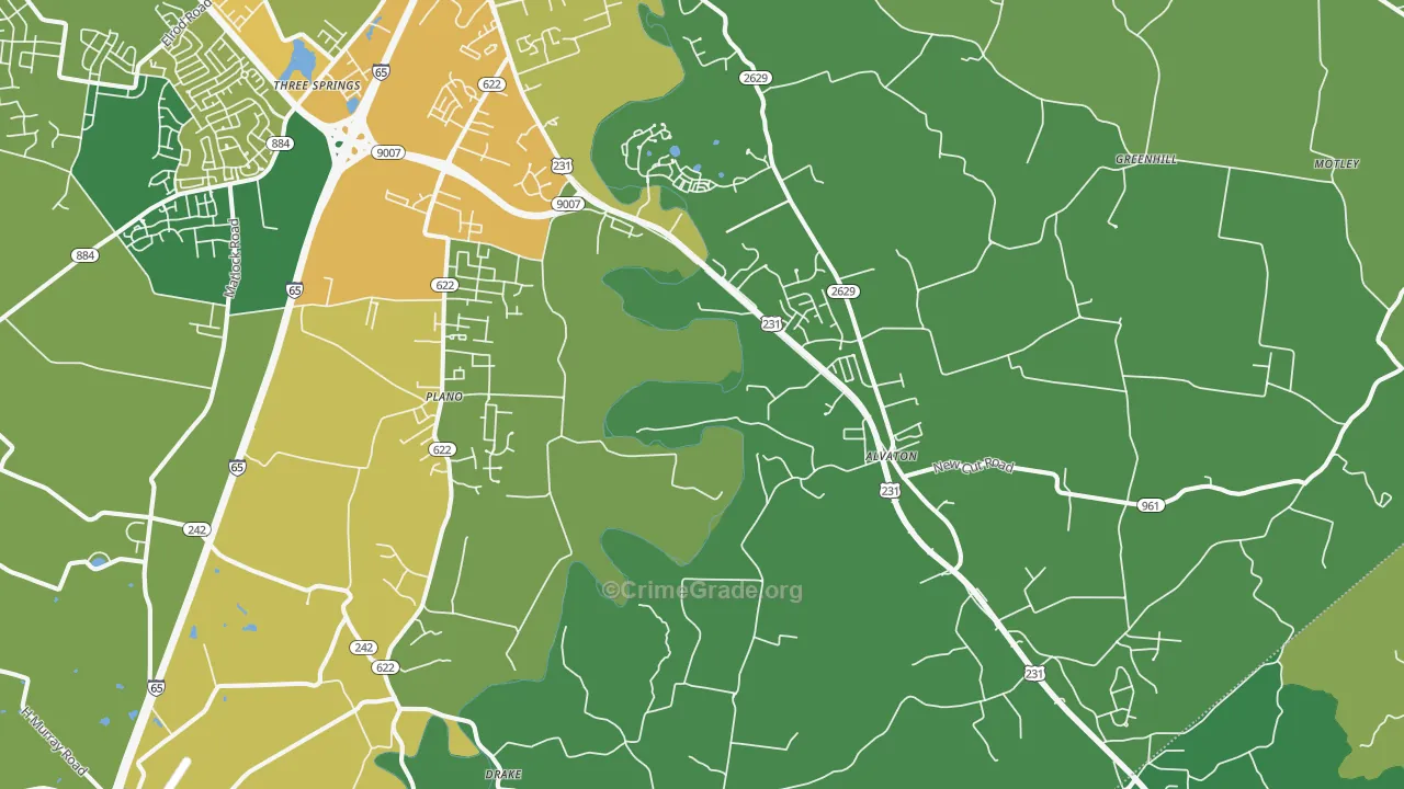 Alvaton, KY Map of Theft Rates