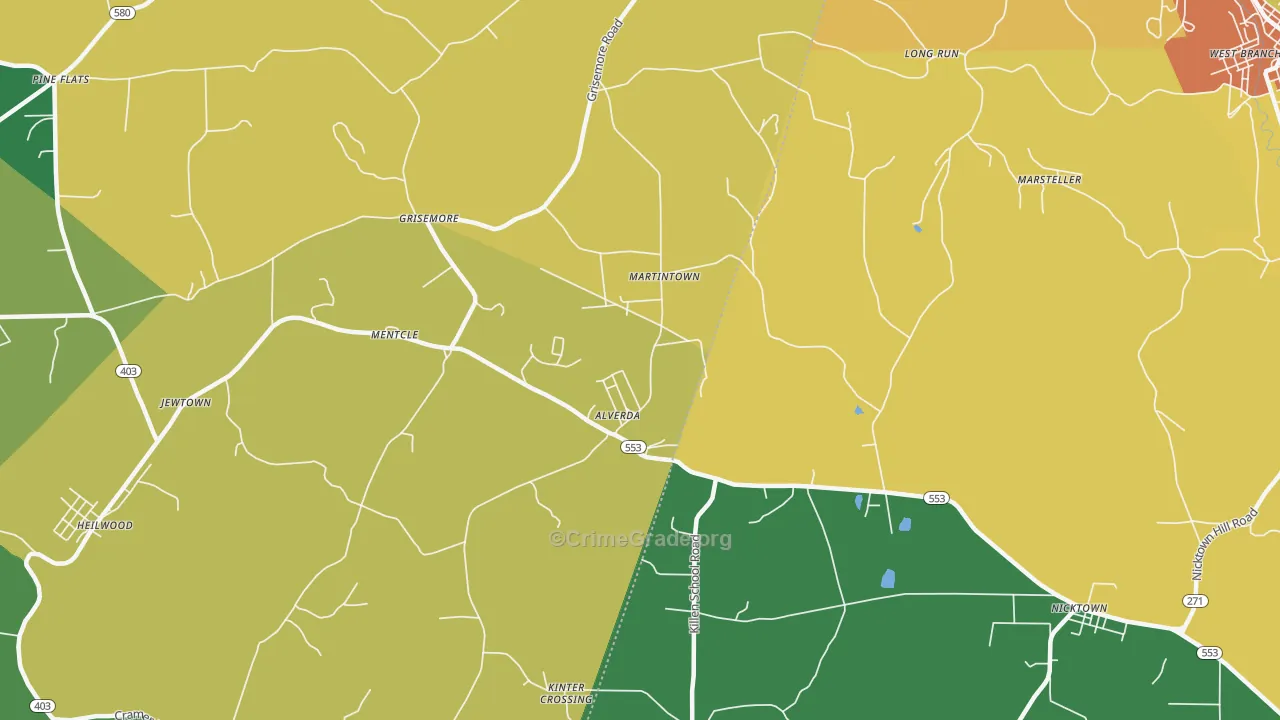 Alverda, PA Map of Theft Rates