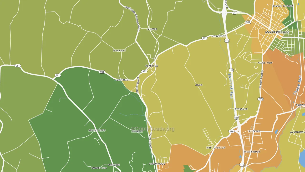 Alverton, PA Map of Theft Rates