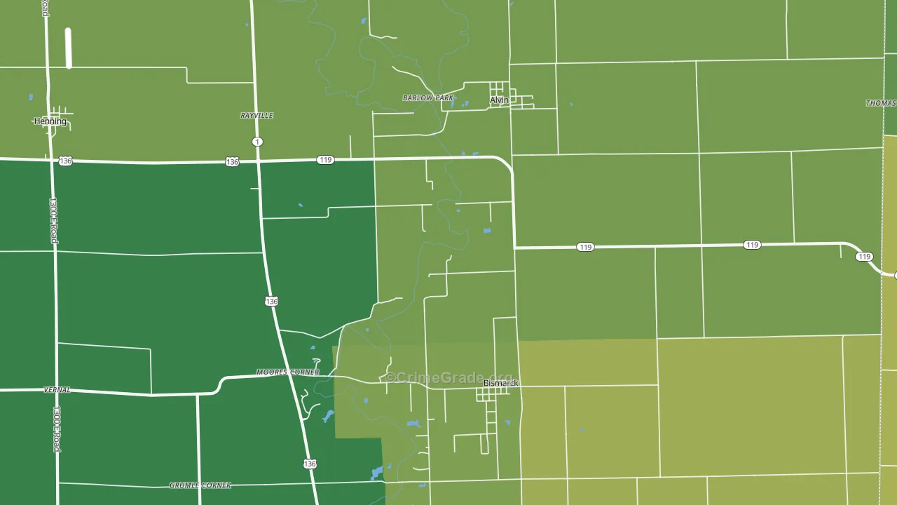 Alvin, IL Map of Theft Rates
