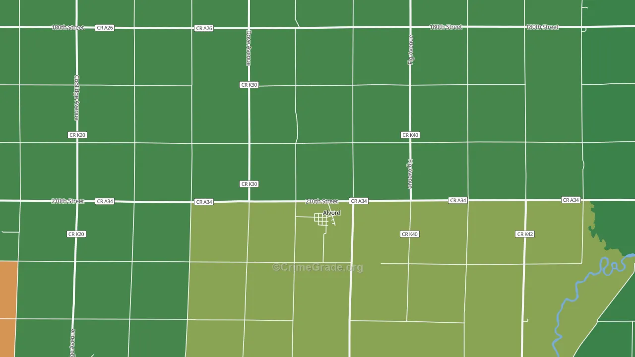Alvord, IA Map of Theft Rates