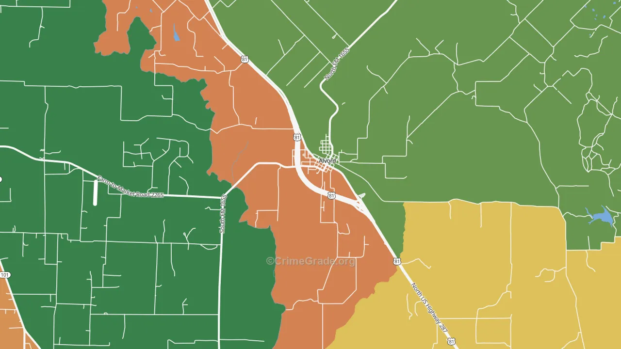Alvord, TX Map of Theft Rates
