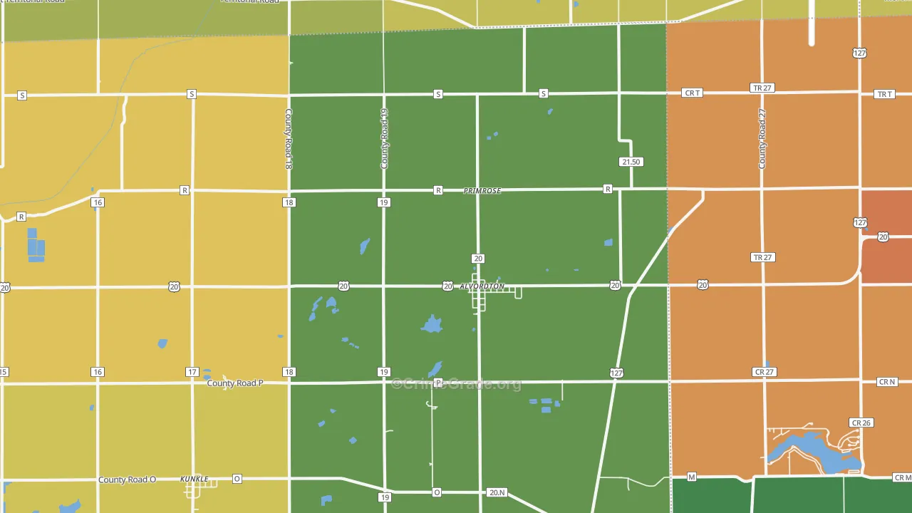 Alvordton, OH Map of Theft Rates