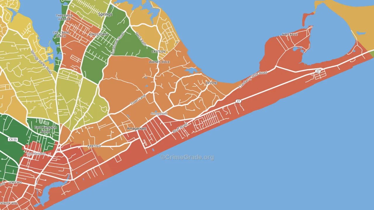 Amagansett, NY Map of Theft Rates