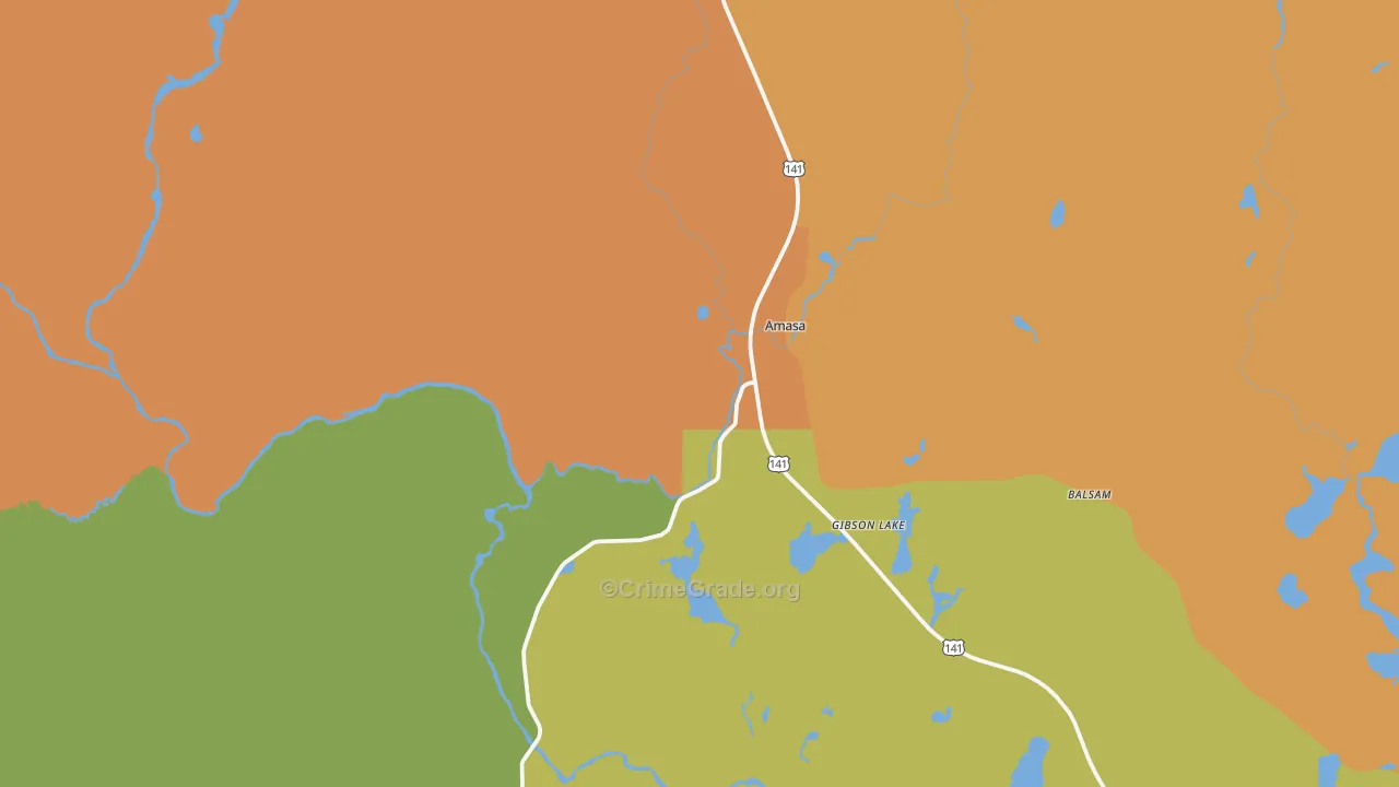 Amasa, MI Map of Theft Rates