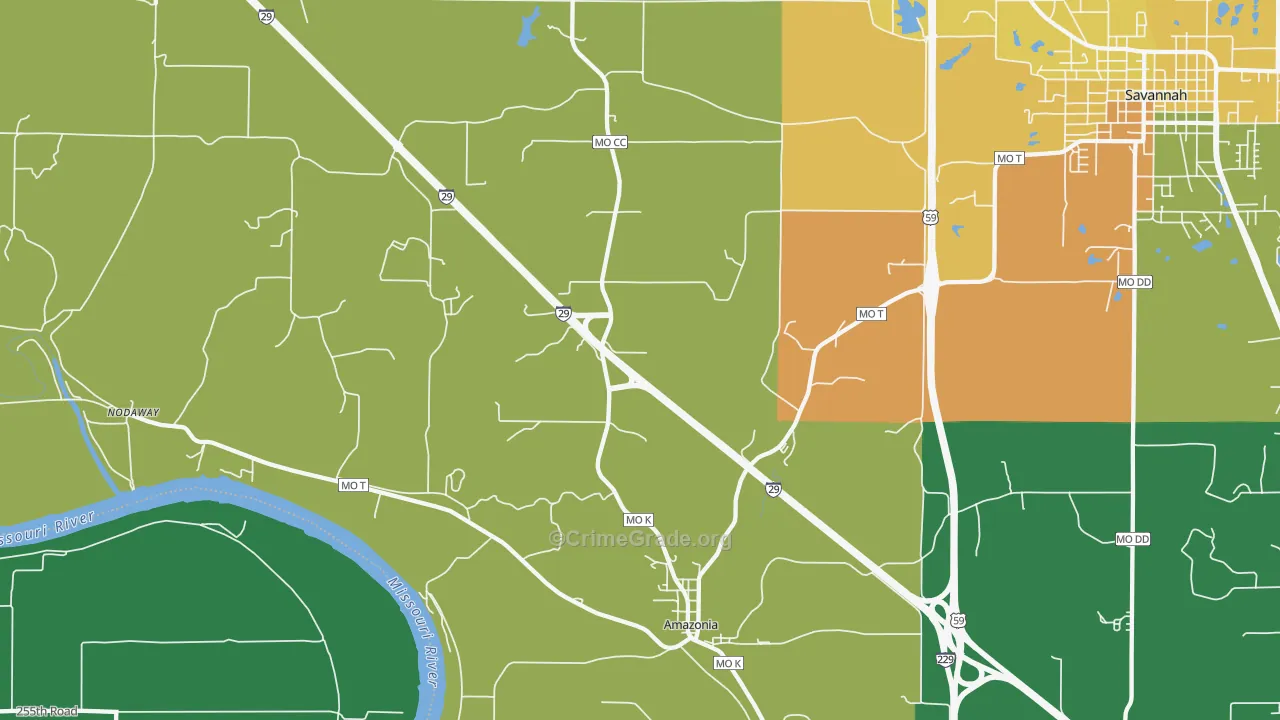 Amazonia, MO Map of Theft Rates