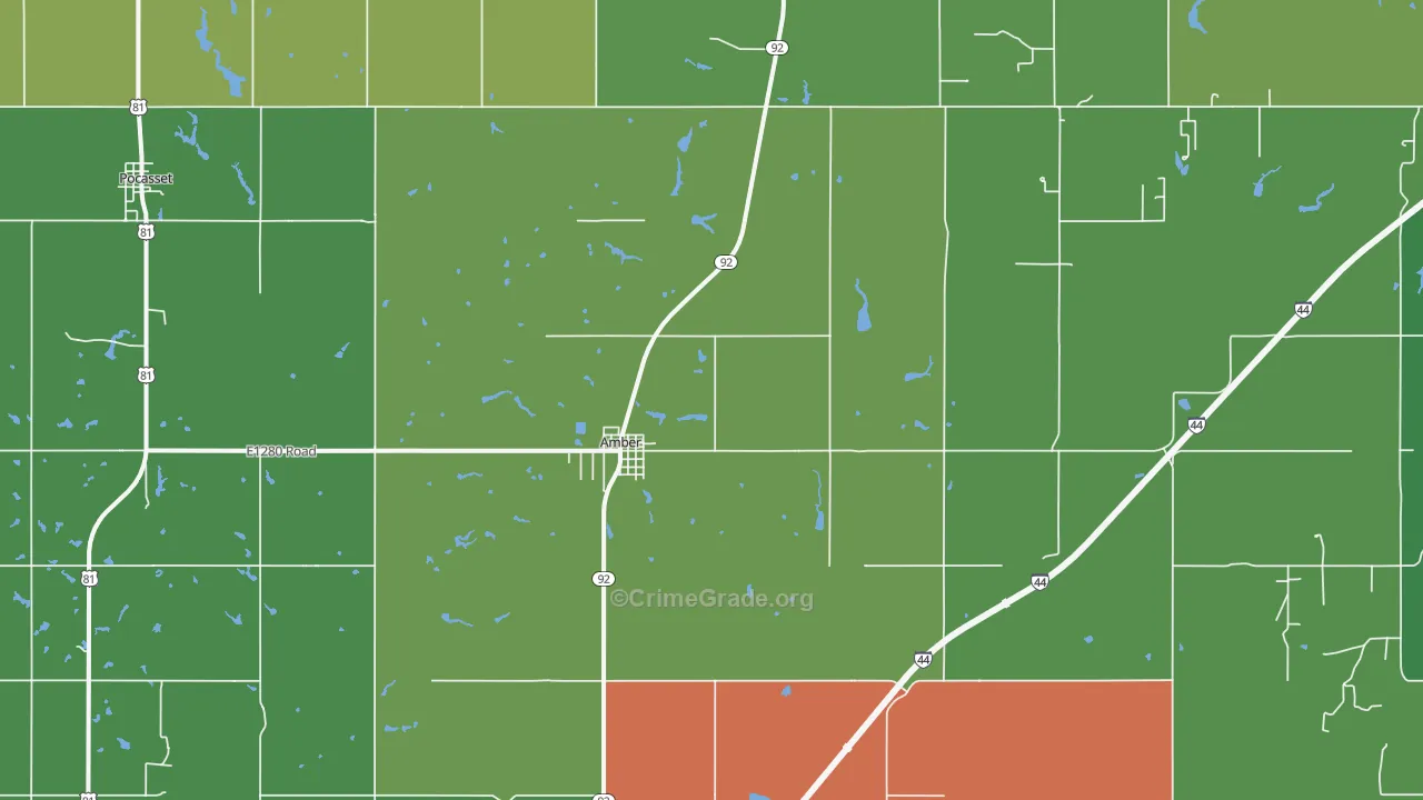 Amber, OK Map of Theft Rates
