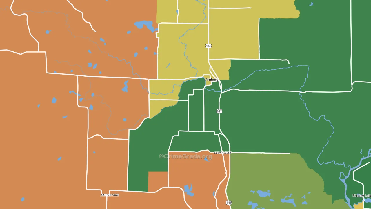 Amberg, WI Map of Theft Rates