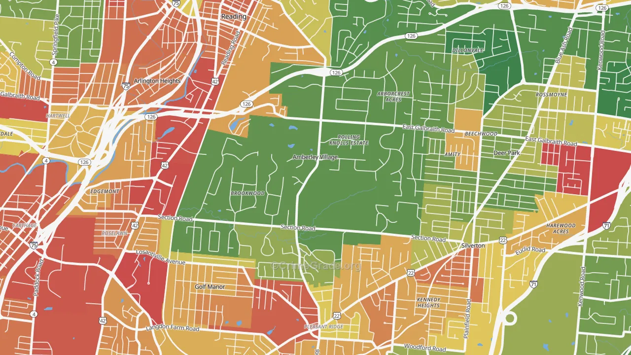 Amberley, OH Map of Theft Rates