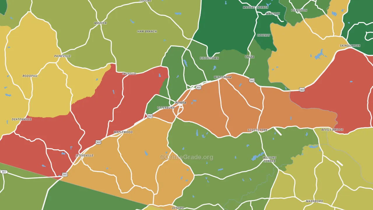 Amelia County, VA Map of Theft Rates