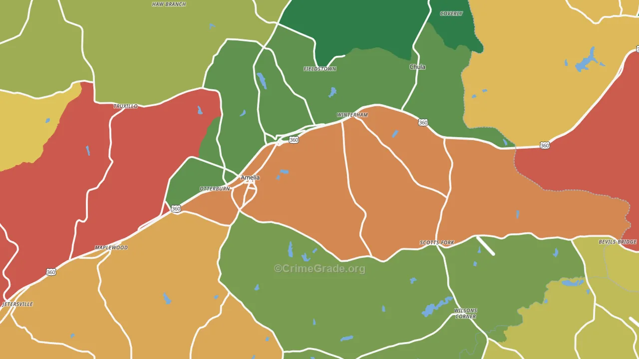 Amelia Court House, VA Map of Theft Rates
