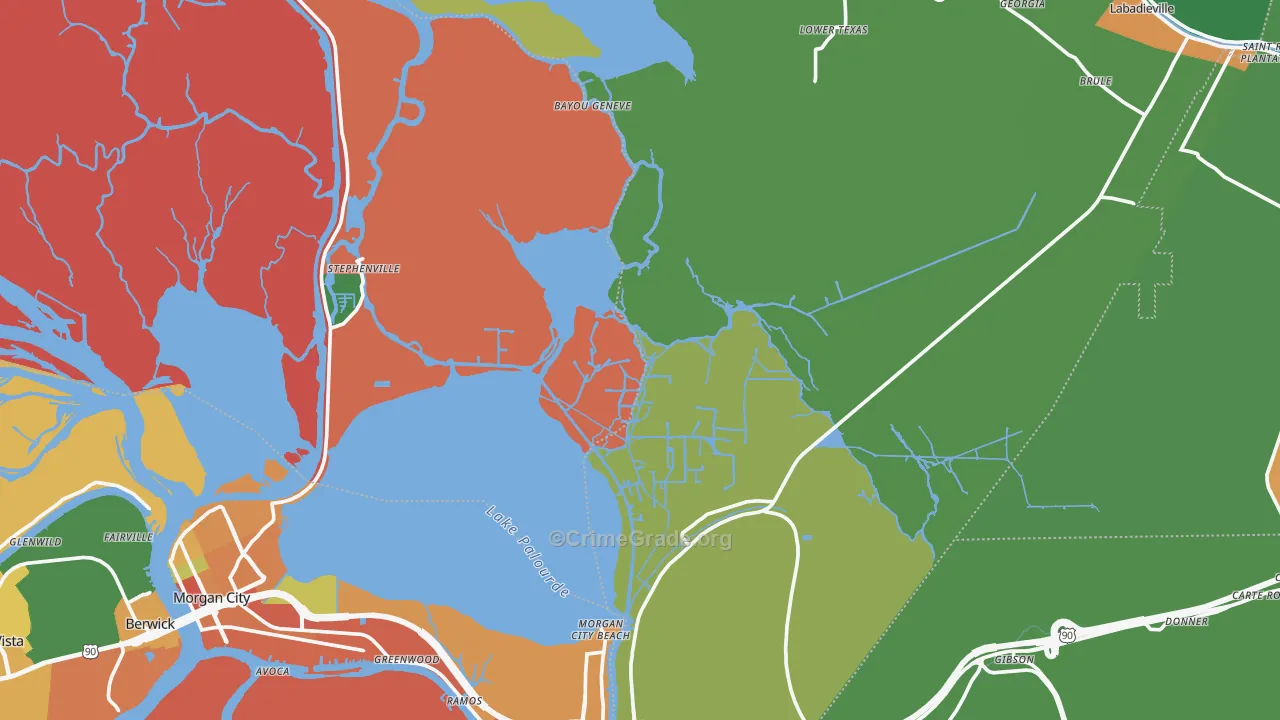 Amelia, LA Map of Theft Rates