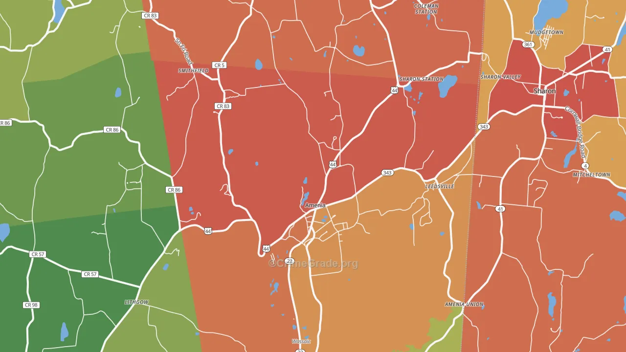 Amenia, NY Map of Theft Rates