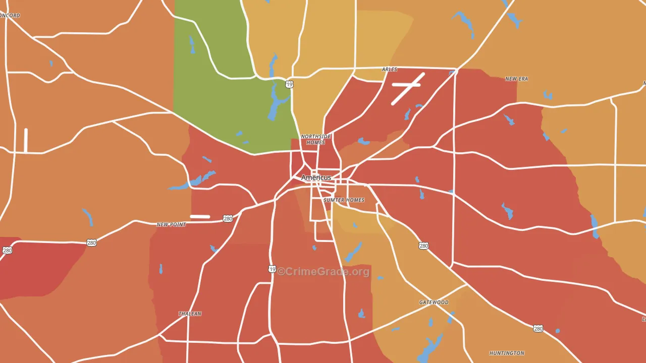 Americus, GA Map of Theft Rates